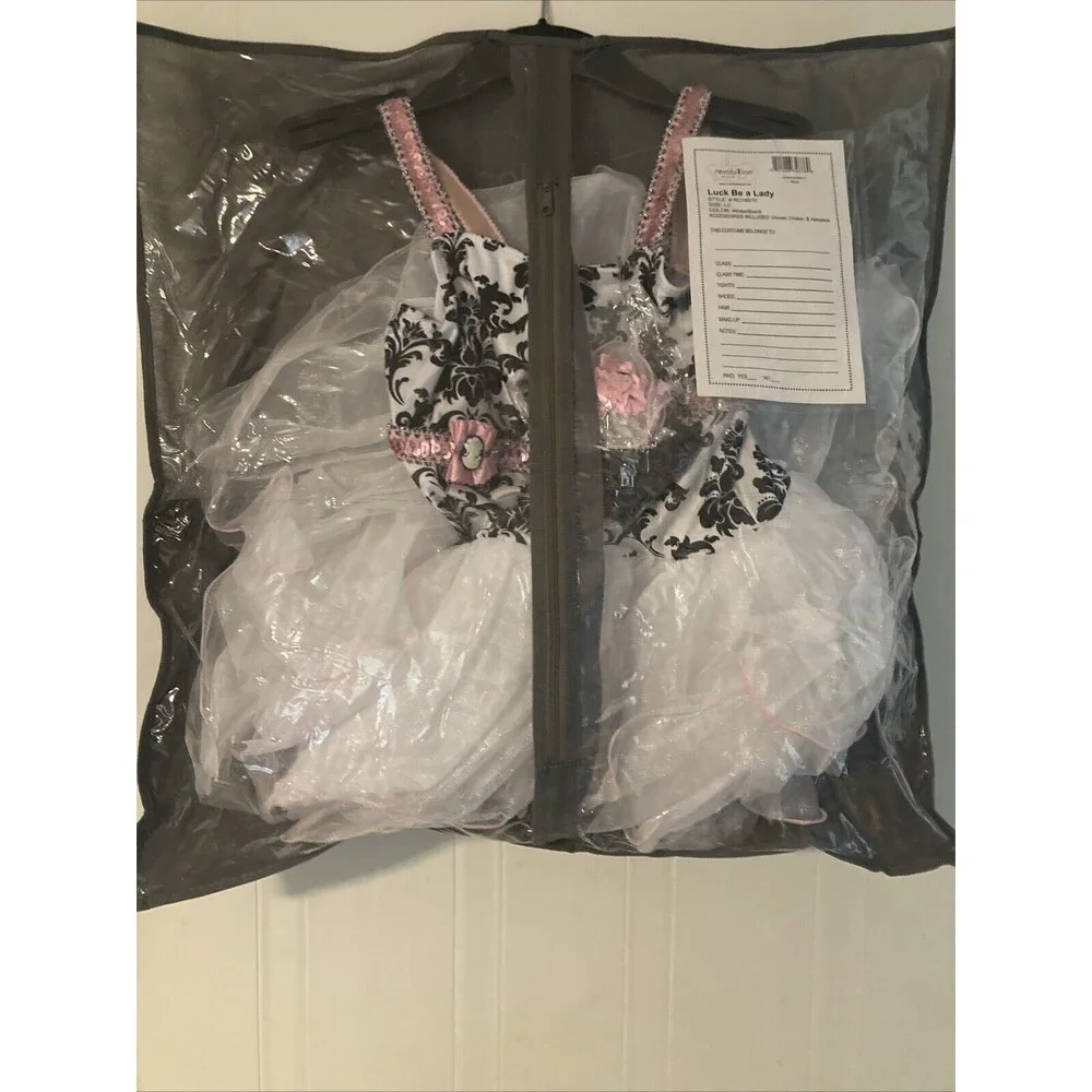 Size L Dance Recital Costume Dress Up Ballerina White Black W/ Gloves Choker Hai